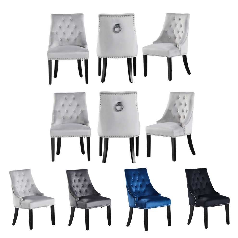 Velvet Upholstered Knocker Back Dining Chairs Set Of 2/4 Velvet