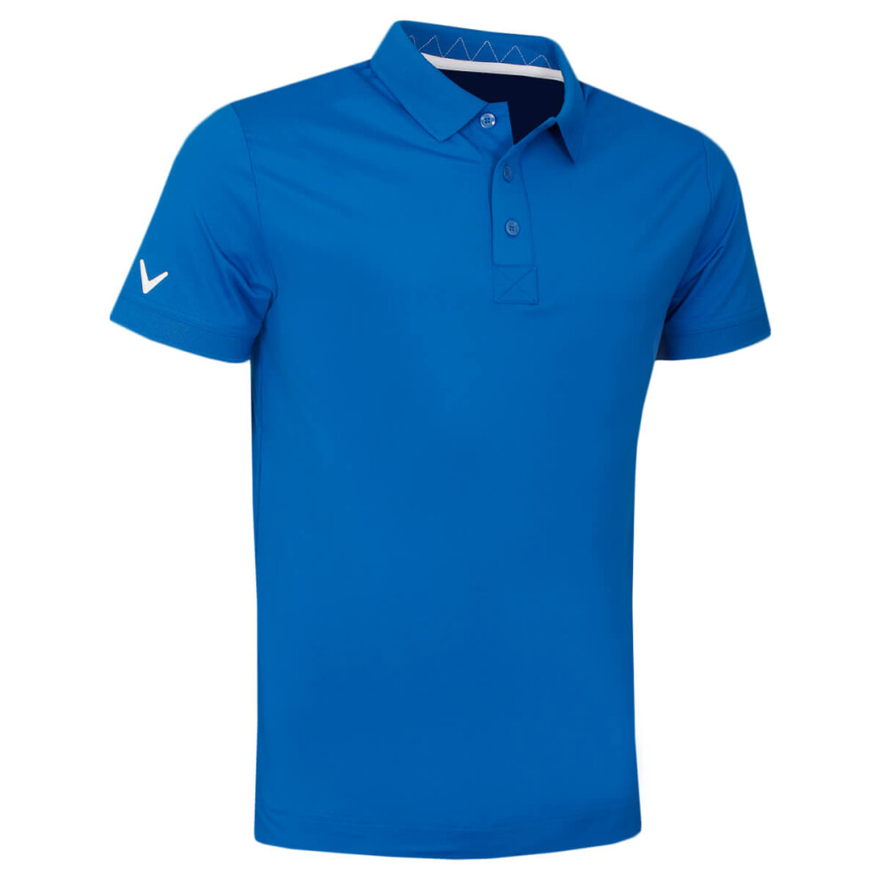 (S, Skydiver) Callaway Golf Mens Solid Ribbed Wicking Stretch Golf Polo Shirt