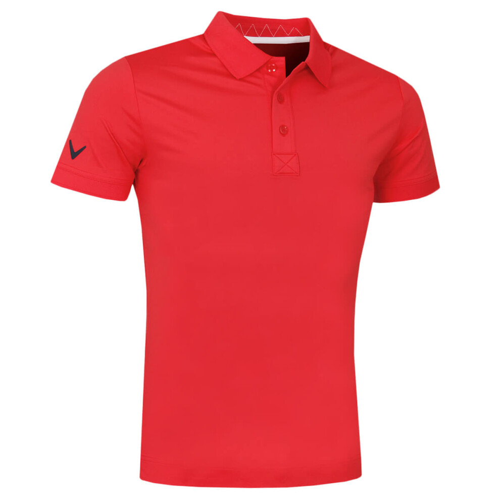 (M, Hibiscus) Callaway Golf Mens Solid Ribbed Wicking Stretch Golf Polo Shirt