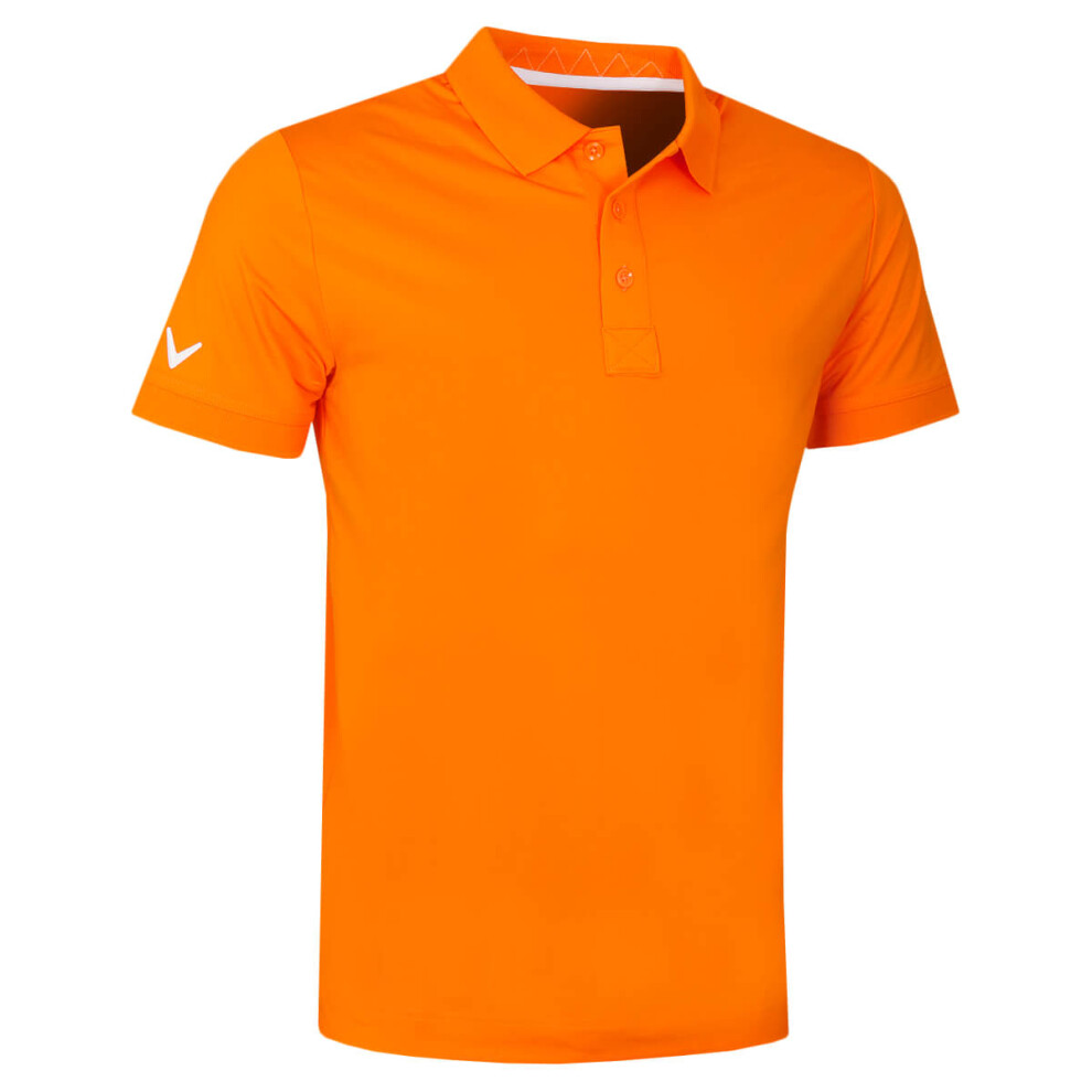 (L, Orange Fantasy) Callaway Golf Mens Solid Ribbed Wicking Stretch Golf Polo Shirt