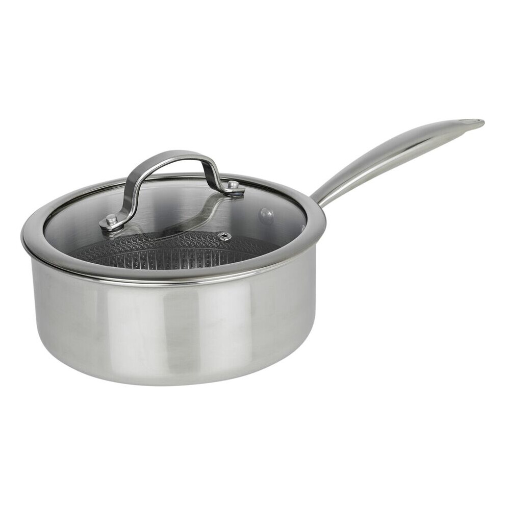 Urbn-Chef (20Cm Saucepan) Hextec Non Stick Stainless Steel Induction Cookware Tempered Glass Lid