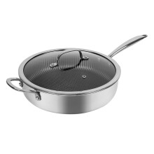 (28cm Deep Frying Pan + Lid) Hextec Non Stick Stainless Steel Induction Cookware Tempered Glass Lid