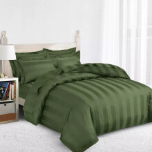 (Double: 200 x 200 CM, Olive Green) Stripe Duvet Quilt Cover Set OR Pillowcases Pair