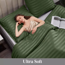 (King: 230 x 220 CM, Olive Green) Stripe Duvet Quilt Cover Set OR Pillowcases Pair