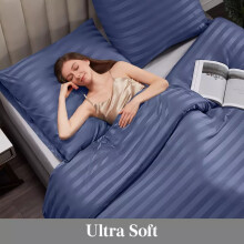 (King: 230 x 220 CM, Washed Blue) Stripe Duvet Quilt Cover Set OR Pillowcases Pair