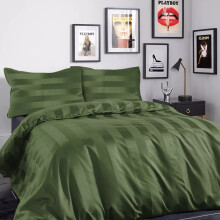 (Super King: 260 x 220 CM, Olive Green) Stripe Duvet Quilt Cover Set OR Pillowcases Pair
