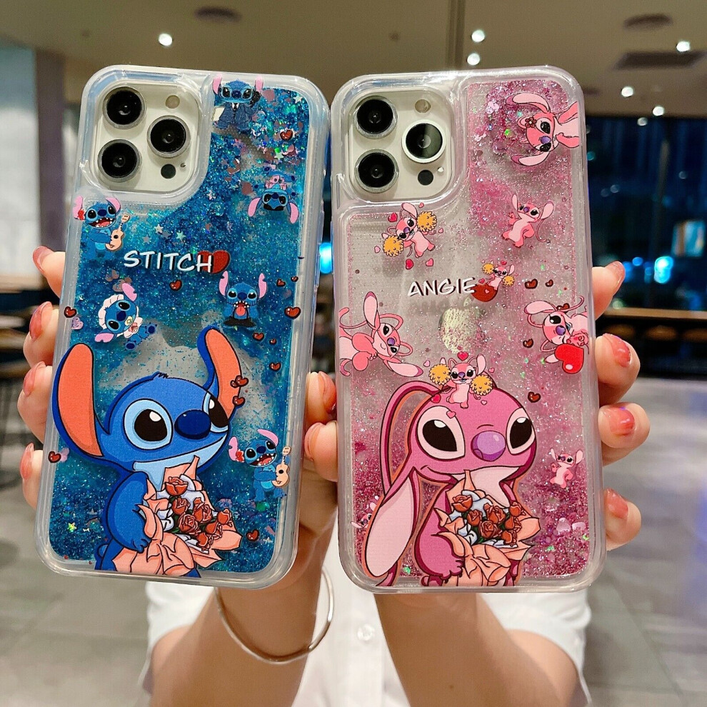 For Various Phone Cartoon Cute Rose Stitch Liquid Bling Quicksand Case Cover-as the picture-iPhone 7 / iPhone 8