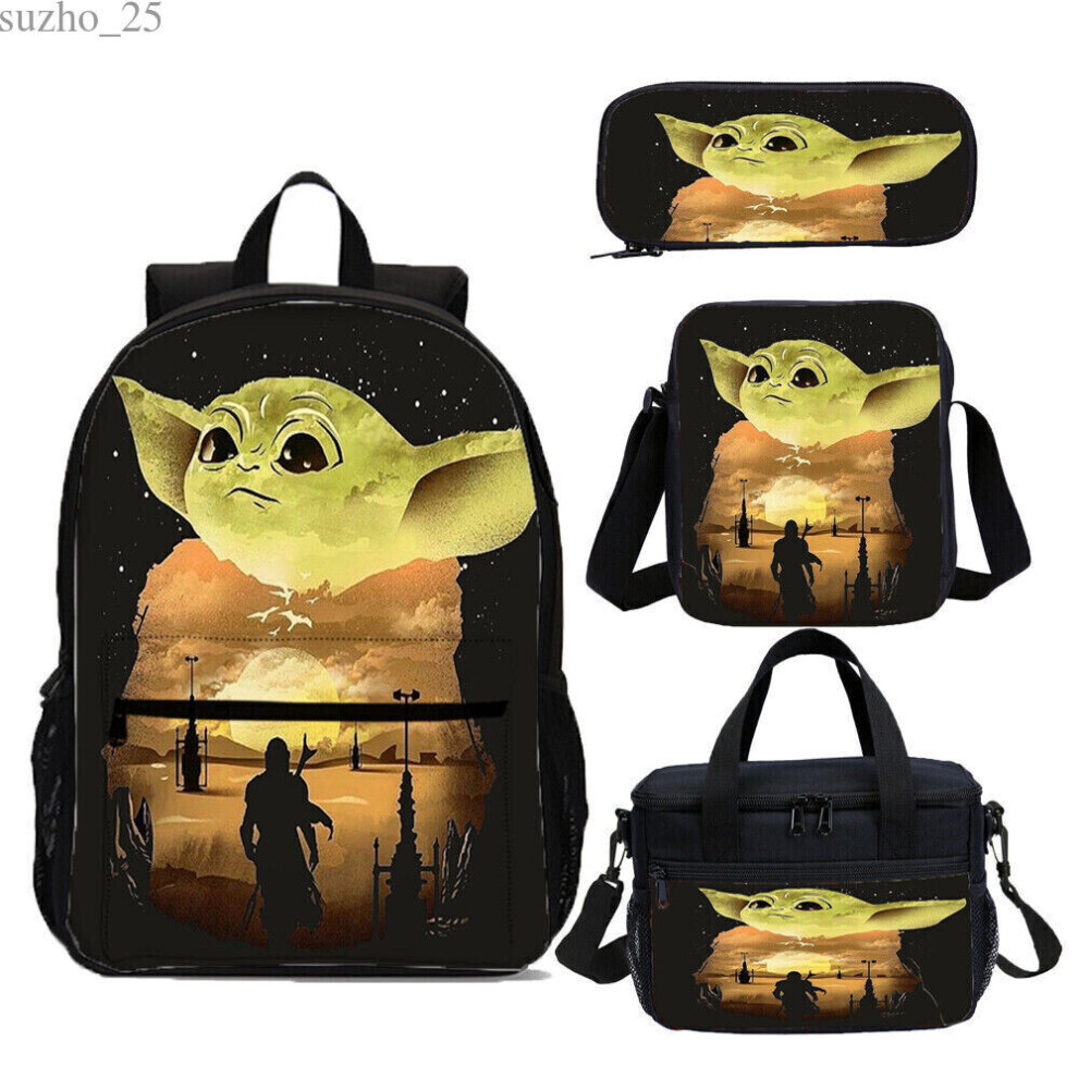Mayjam Unisex Baby Yoda Star Wars Backpack 4Pcs Student Schoolbag Lunch Bags Crossbody Pen Bag-4Pcs