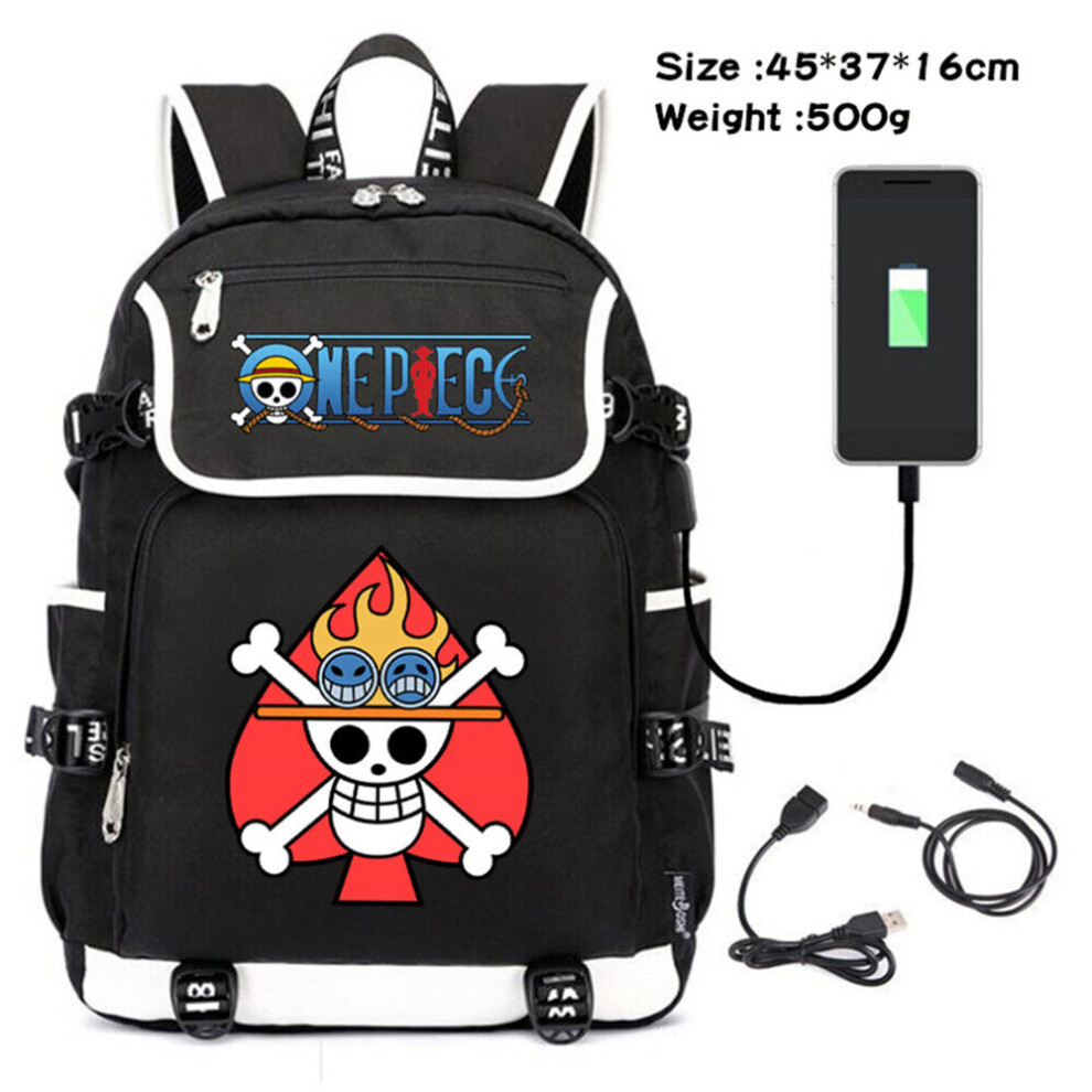 Anime One Piece Luffy USB Backpack Student Black Schoolbag Men Travel Laptop Bag-as the picture-