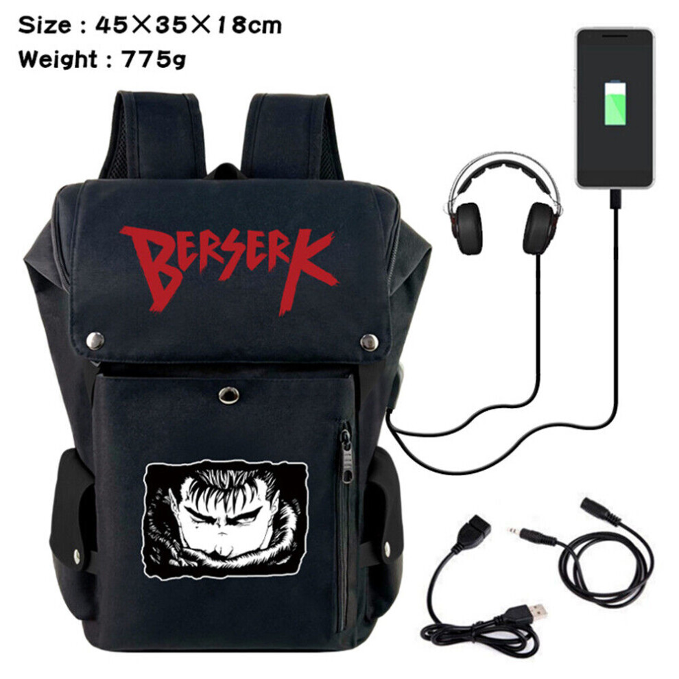 Anime Berserk Guts Backpack Men Travel USB Laptop Bag Student Schoolbag Bookbag-as the picture-