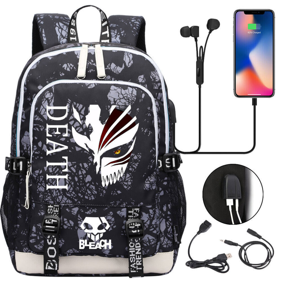 New Anime Bleach Backpack USB Laptop Backpack Teenager Student School Book Bags--as the picture-44cmx30cmx15cm