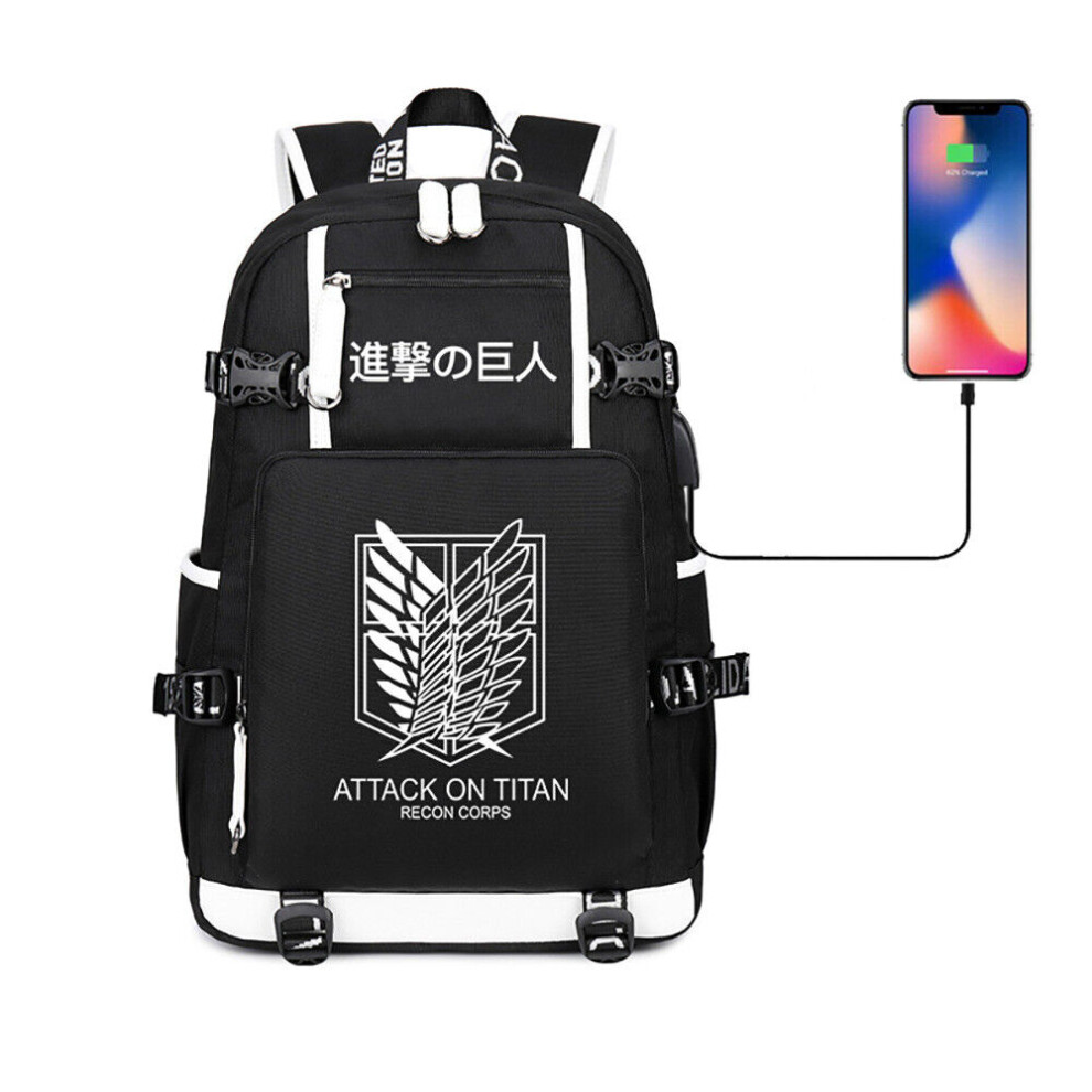 Attack on Titan Laptop Backpack Black USB Shoulder Bags Student School Book Bags-Plum-