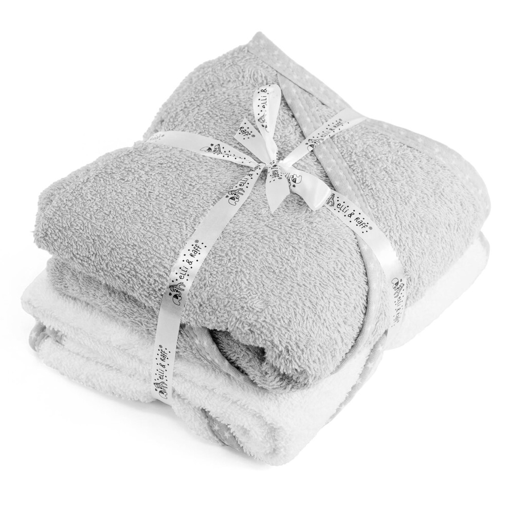 (Grey & White) GEEZY 2 x Hooded Baby Towel 100% Cotton Bath Wrap Baby Shower Gifts Boy Girl