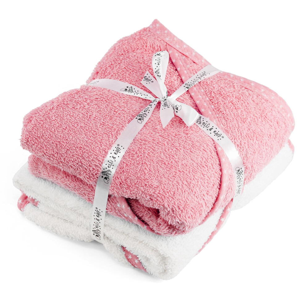 (Pink) GEEZY 2 x Hooded Baby Towel 100% Cotton Bath Wrap Baby Shower Gifts Boy Girl
