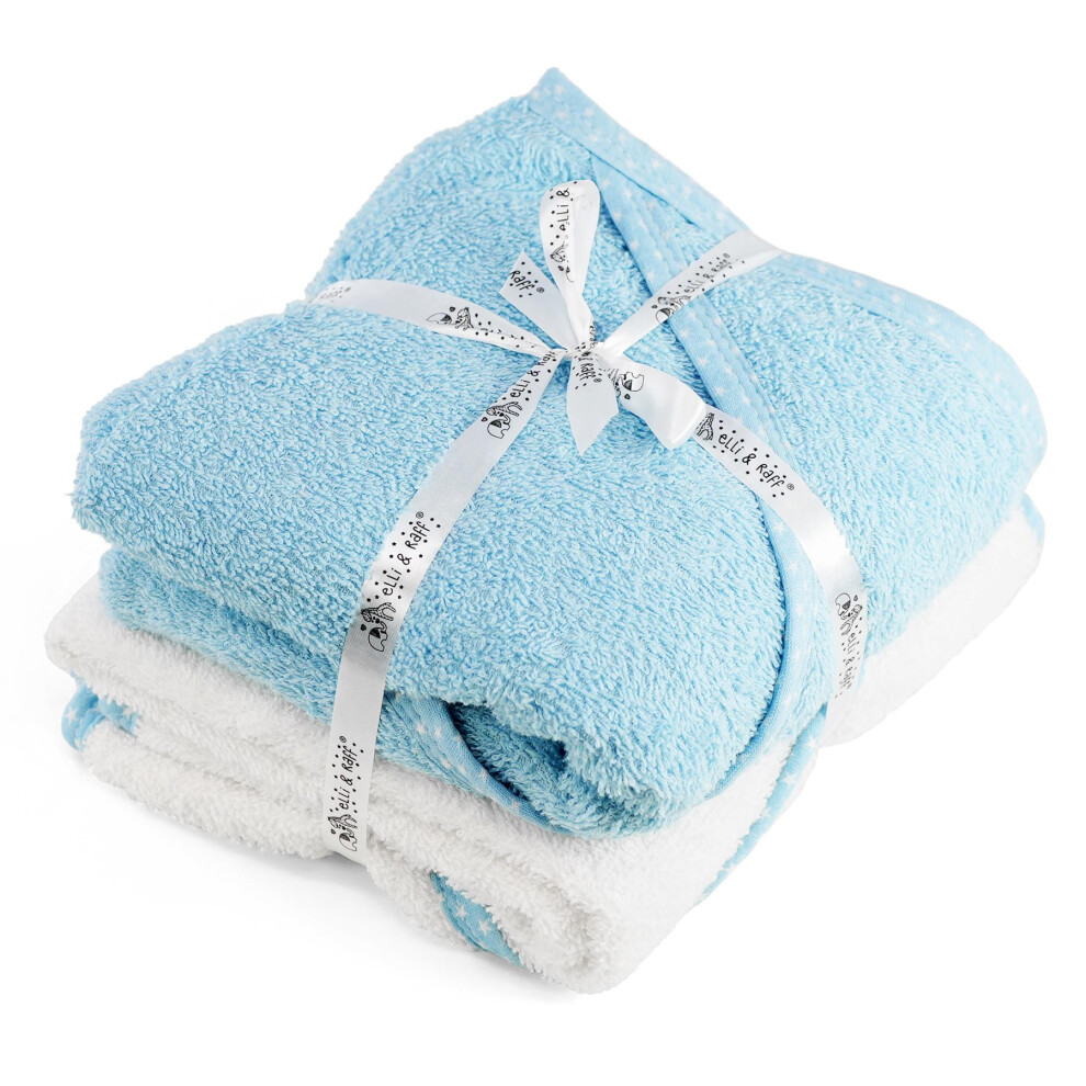 (Blue) GEEZY 2 x Hooded Baby Towel 100% Cotton Bath Wrap Baby Shower Gifts Boy Girl