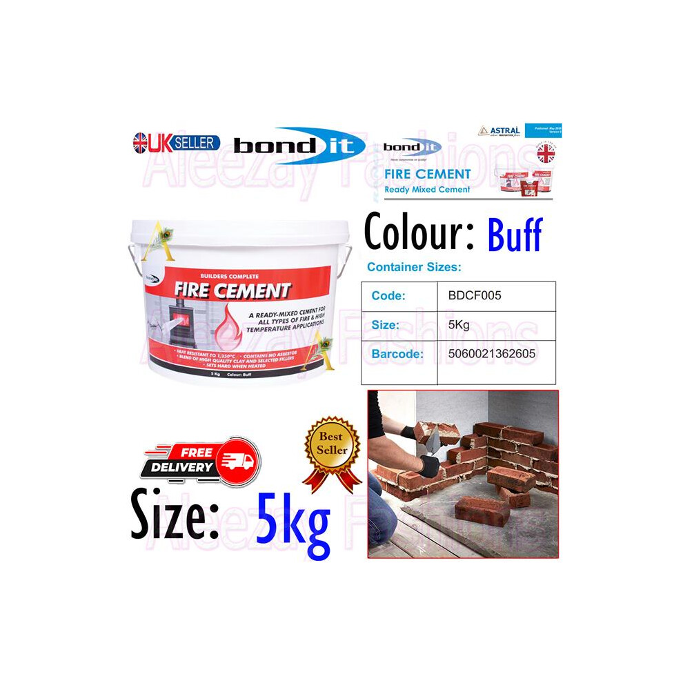 Bond It Fire Cement Ready Mixed Stoves Oven Boilers Flue  Buff 5kg