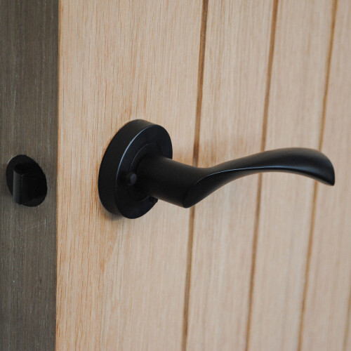 (Matt Black) ONYX Twirl Push Button Privacy Lever Door Handle