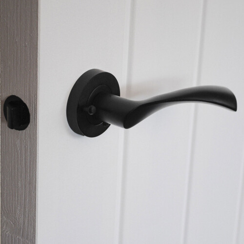 (Matt Black) ONYX Twirl Push Button Privacy Lever Door Handle 2