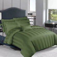 (Olive Green, Super King) Luxury Duvet Set Stripe Duvet Quilt Cover Bedding Set with Pillowcases