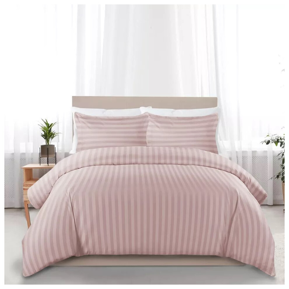 (Peach, Single) Luxury Duvet Set Stripe Duvet Quilt Cover Bedding Set with Pillowcases