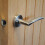 VIBE IOS Push Button Privacy Lever Handle in a Chrome Dual Finish 1