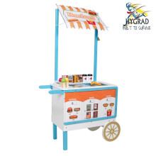 Kids Wooden Food Cart Shop Toy Pretend Play Kids Burger Stand Ice Cream Cart