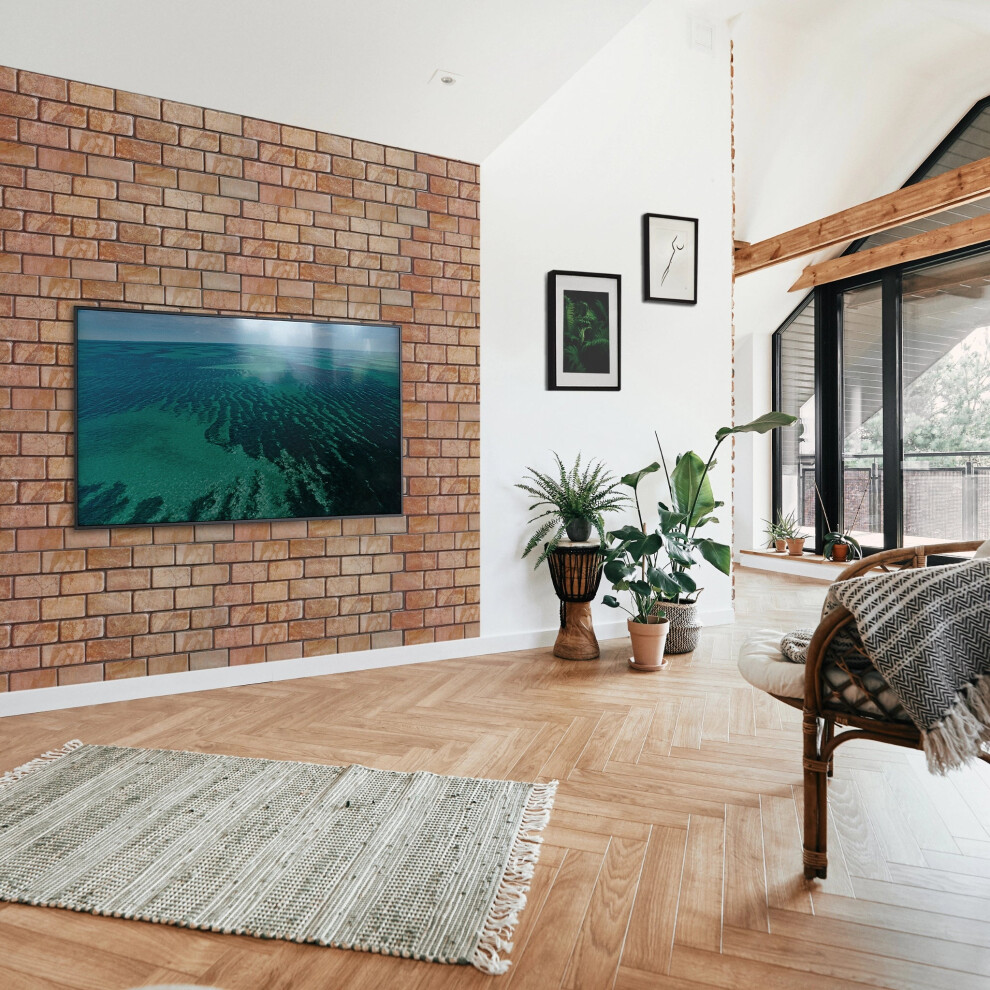 (Rustic Light Brown, Set of 6) Brick Effect 3D Wall Panels (96cm x 48cm) DIY Decorative PVC Plastic Cladding Panels