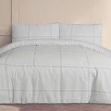 (Double, Natural) Printed Reversible Linear Check Duvet Cover Set