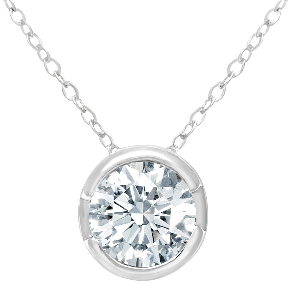 Jewelco London 9ct White Gold Round 1/2ct Diamond Solitaire Pendant Necklace 18 inch 46cm - PP0AXL1508W