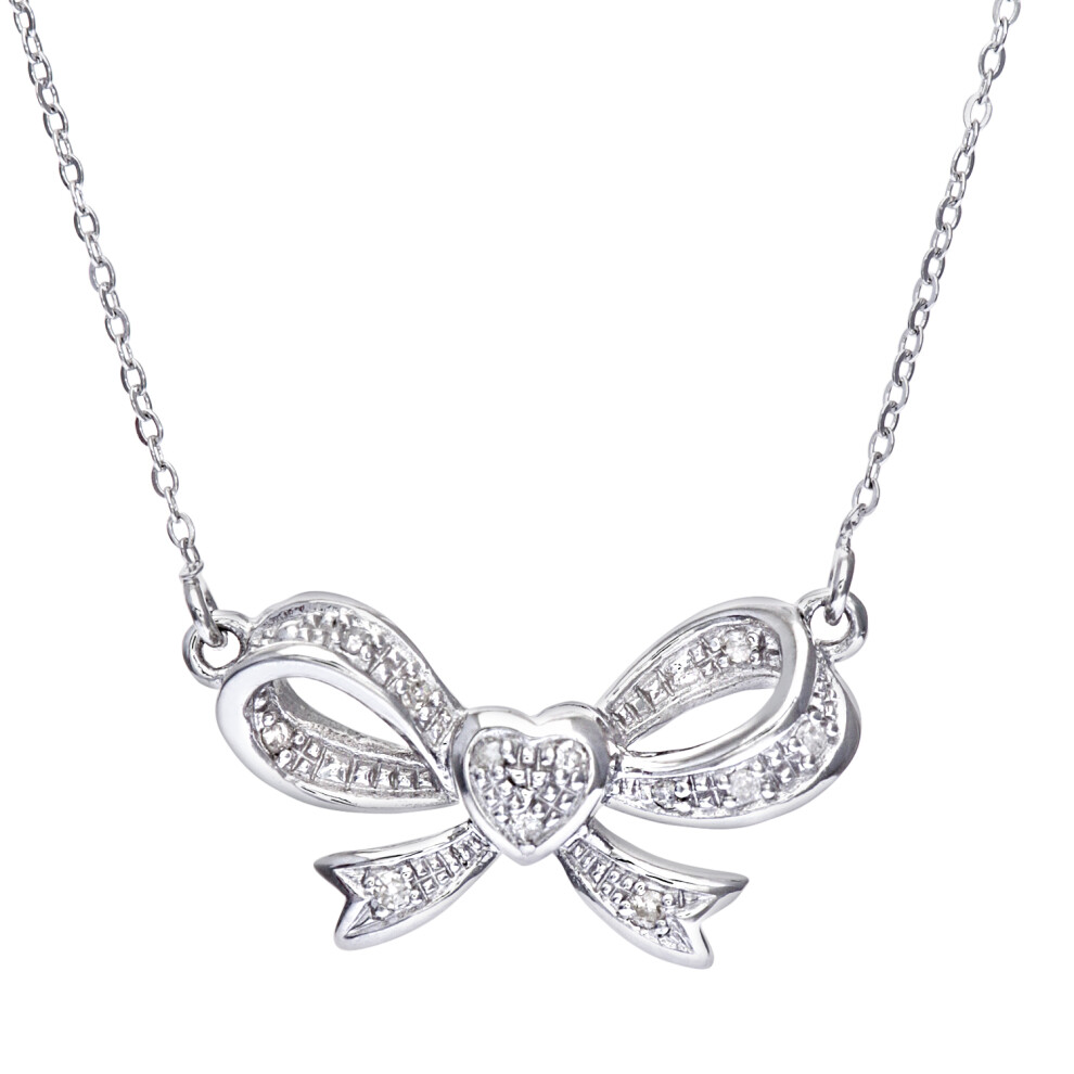 Jewelco London 9ct White Gold Round 5.3pts Diamond Bow Lavalier Necklace 18 inch 46cm - PNEAXL01960W