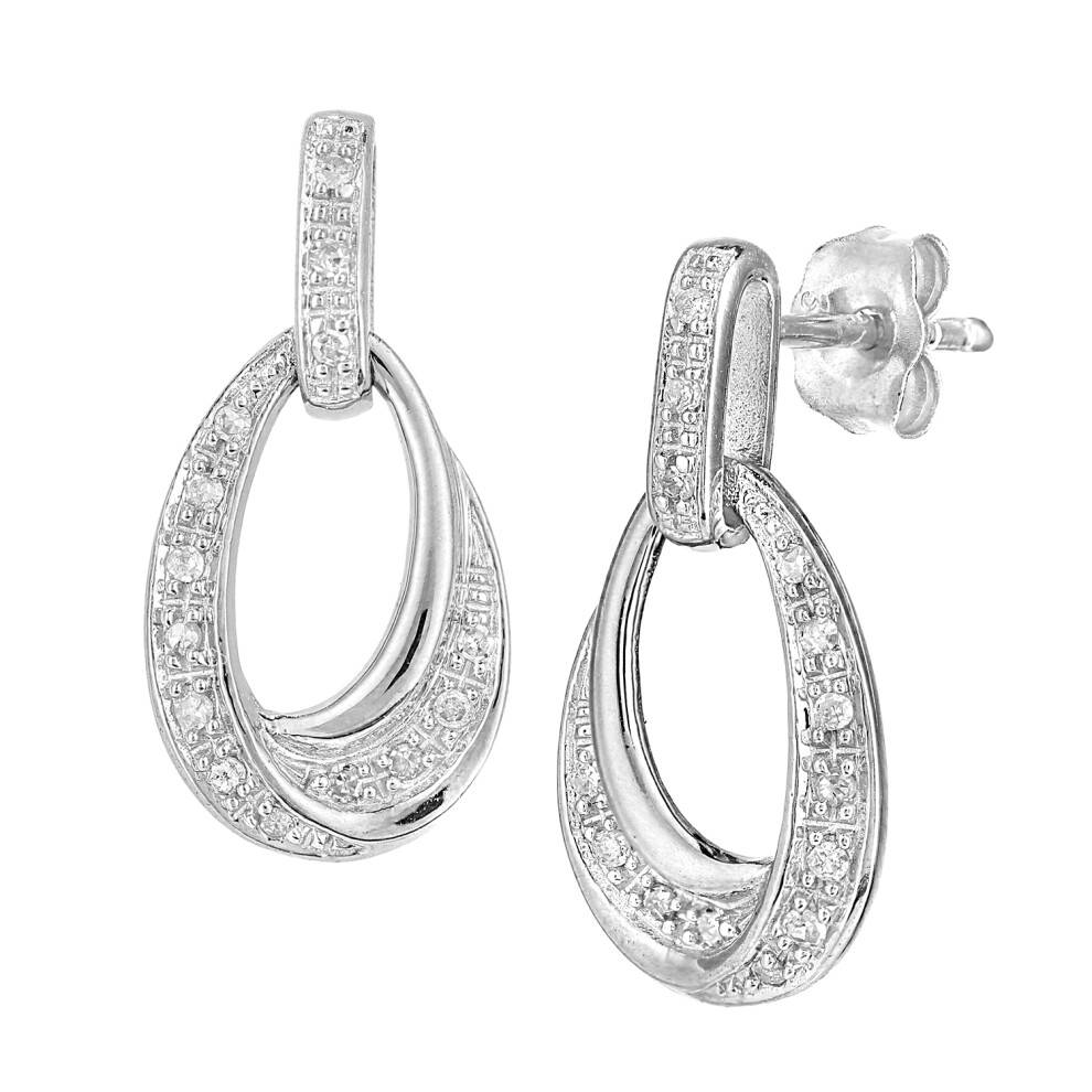Jewelco London 9ct White Gold Round 10pts Diamond Avocado Twist Creole Drop Earrings - PE0AXL5642W