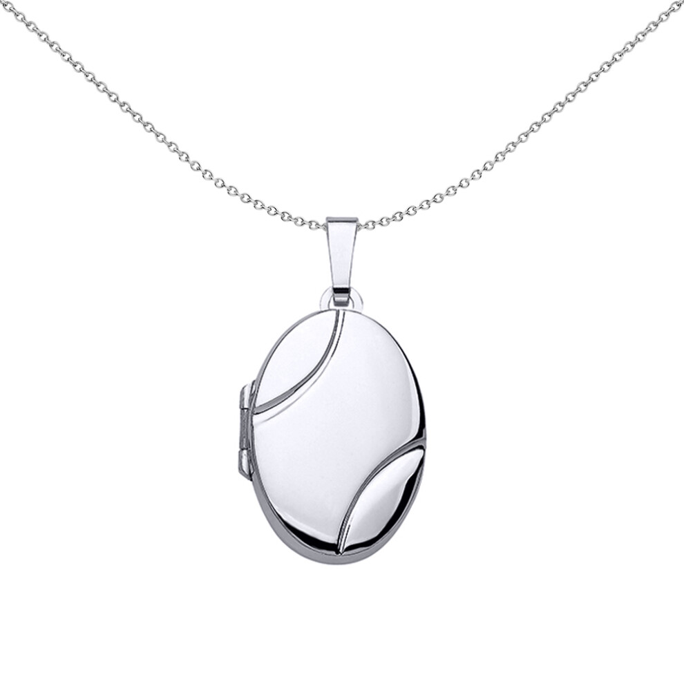 Jewelco London Ladies Sterling Silver Oval Grooved Locket Necklace 18 inch - LK36