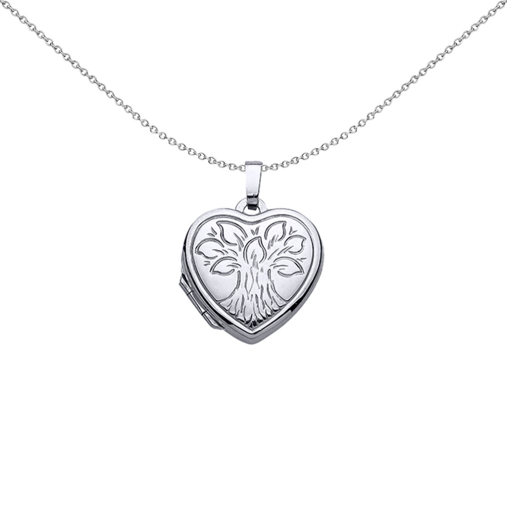 Jewelco London Ladies Sterling Silver Heart Leaves Locket Necklace 18 inch - LK28