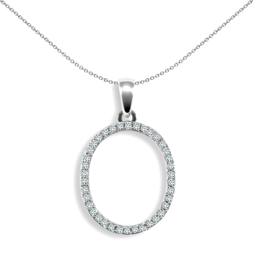 Jewelco London Ladies Solid 9ct White Gold Pave Set Round G SI 0.19ct Diamond Elegant Block Initial ID Charm Pendant - 9P105-O