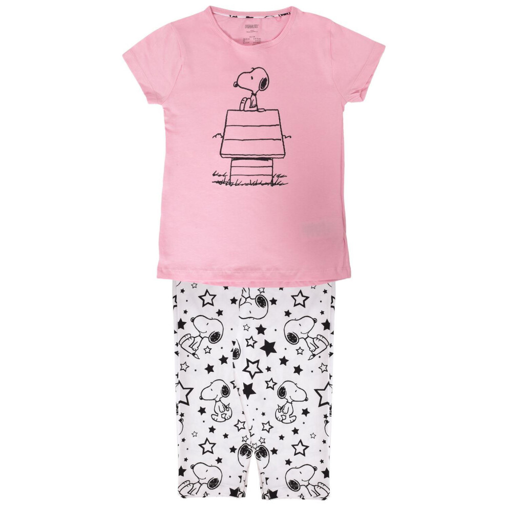 (Pink - Grey, 6 - 8 Years) Girls Pyjamas Shorts Set Nightwear Summer T-shirt