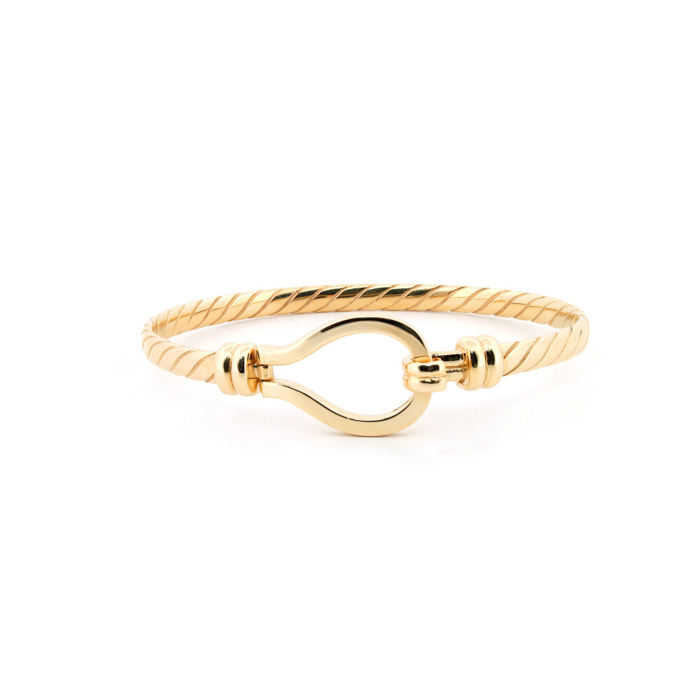 Jewelco London Ladies Solid 9ct Yellow Gold Hook Fitting Noose Rope Loop Stirrup 4mm Bangle Bracelet - JBG355