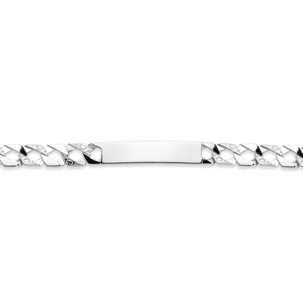 Jewelco London Kids Rhodium Plated Sterling Silver Cast Reptile Scale Curb Identity ID Bar Bracelet 6 inch - ID36
