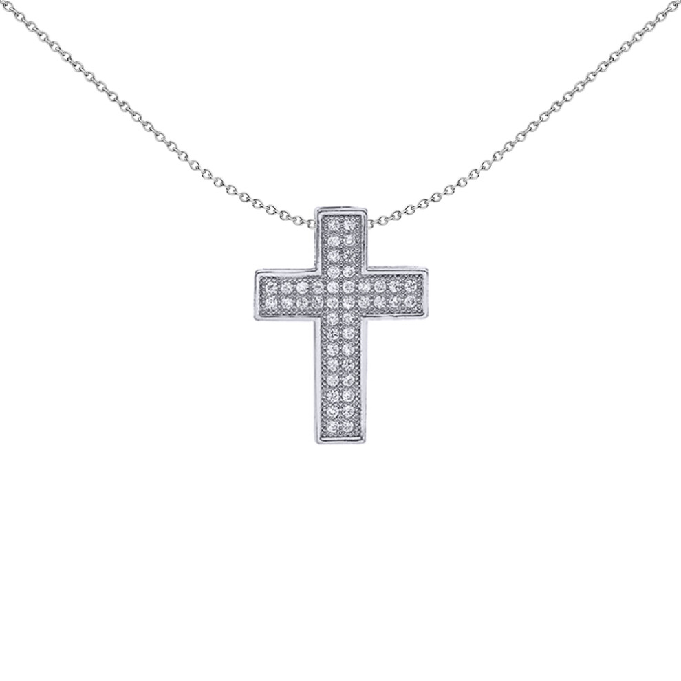 Jewelco London Ladies Sterling Silver Cubic Zirconia Pave Cross Pendant Necklace 18 inch - GVX037