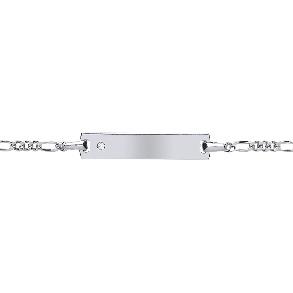 Jewelco London Kids Sterling Silver Cubic Zirconia Figaro ID Identity Bracelet 5mm 5.5 inch - ID28