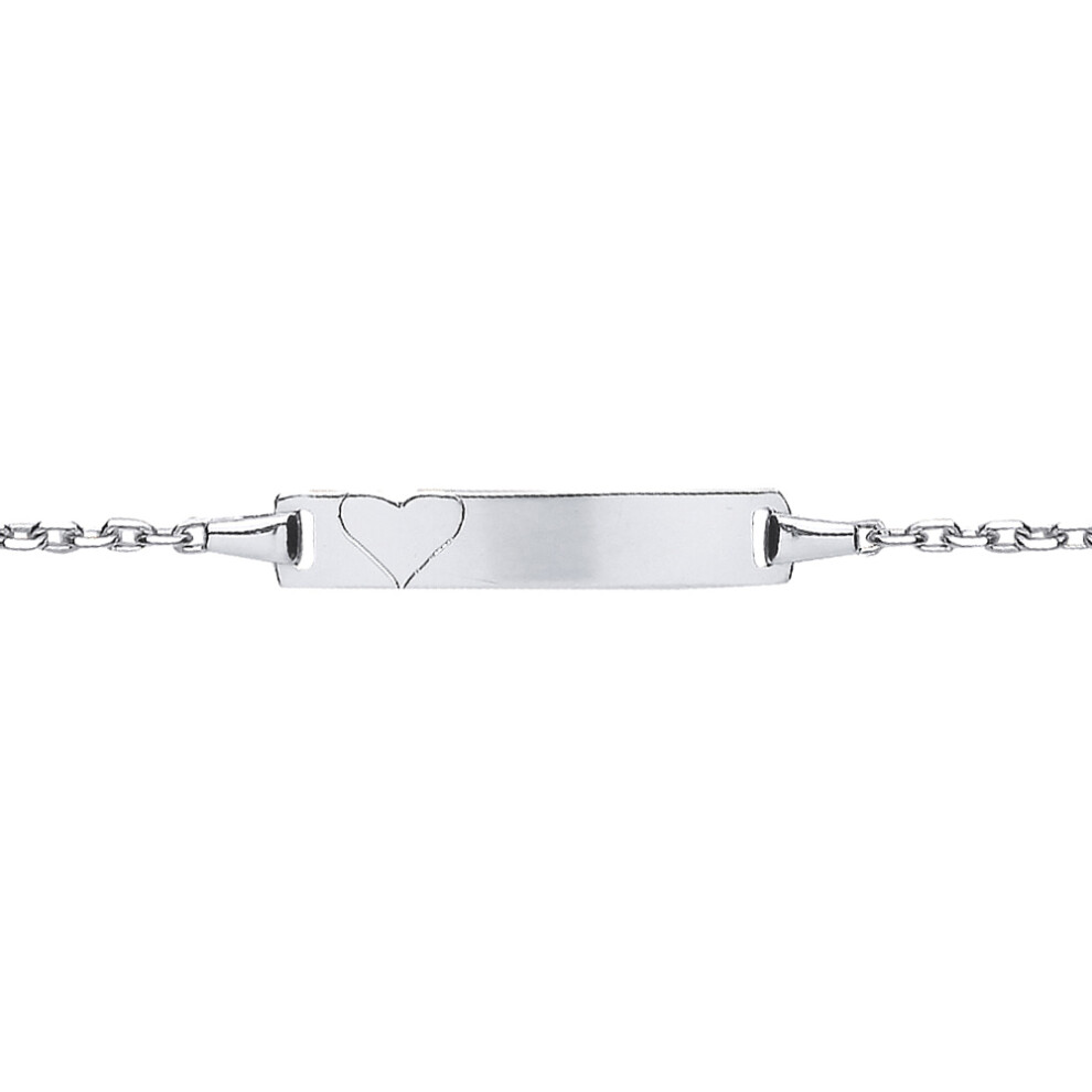 Jewelco London Girls Rhodium Plated Sterling Silver Love Heart Trace Belcher ID Identity Bracelet 5mm 5 / 6 inch - ID22