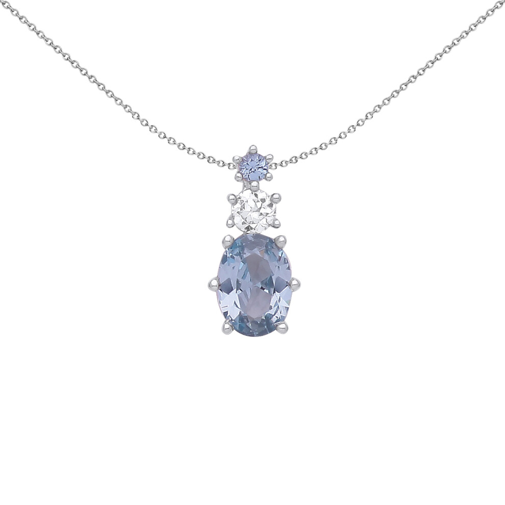 Jewelco London Ladies Rhodium Plated Sterling Silver Lilac Oval CZ Icy Trilogy Cluster Pendant Necklace 18 inch - GVP557