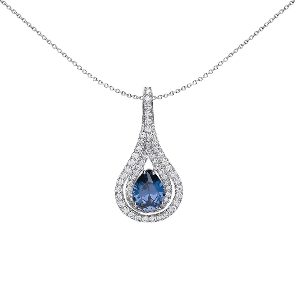 Jewelco London Ladies Sterling Silver Tanzanite-Violet Pear Cubic Zirconia Tear of Joy Pendant Necklace 18 inch - GVP319