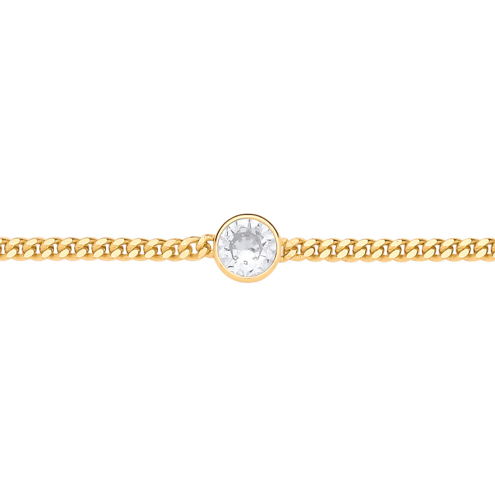 Jewelco London Ladies Gold-Plated Sterling Silver CZ Bezel Solitaire Curb Chain Bracelet 3mm 7.5 + 1 inch - GVB597G