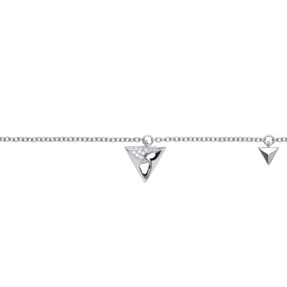 Jewelco London Ladies Sterling Silver Cubic Zirconia Triangle Hamantaschen Charm Bracelet 6.5 inch - GVB428