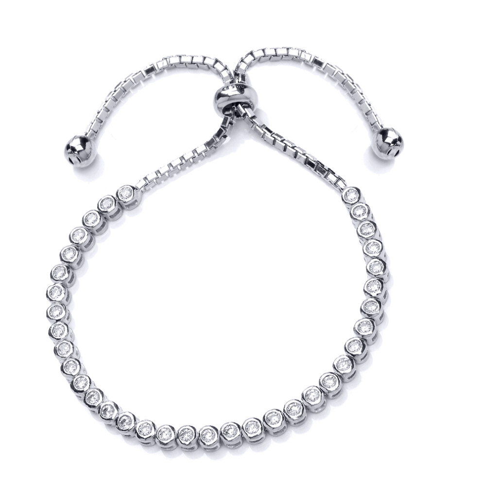 Jewelco London Ladies Sterling Silver Cubic Zirconia Tennis Eternity Adjustable Toggle Slider Bracelet 3mm - GVB255RH