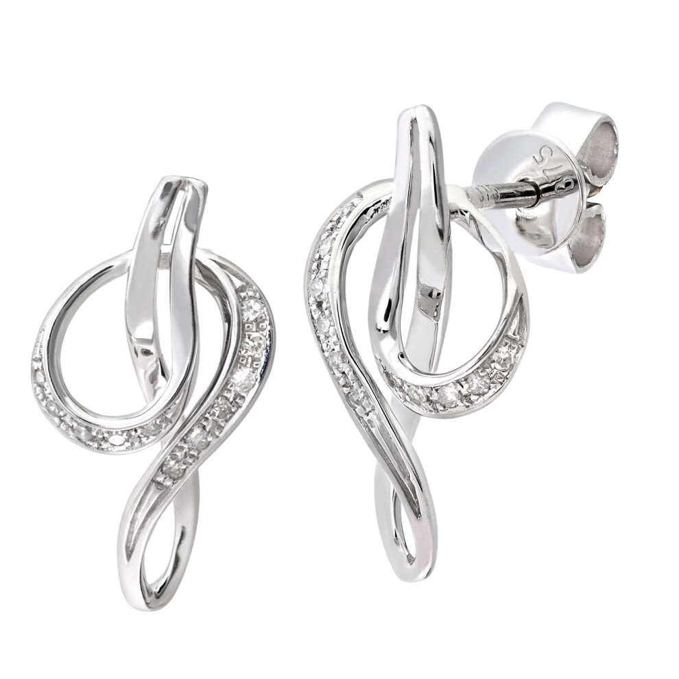 Jewelco London 9ct White Gold Round 7pts Diamond Upside Down G Treble Clef Music Note Drop Earrings - DE1AXL125W
