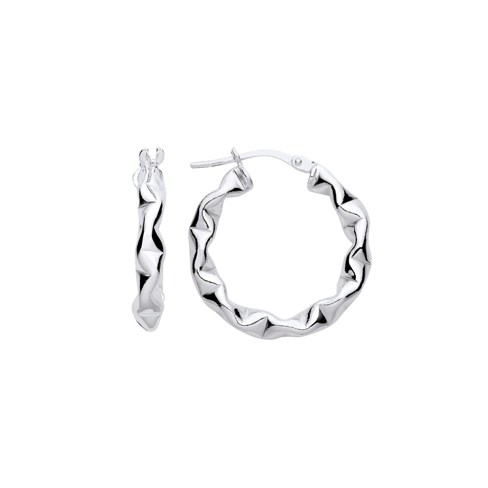 Jewelco London Ladies Rhodium Plated Sterling Silver Crinkle Crush Twist Hoop Earrings 20mm - ER137-15MM