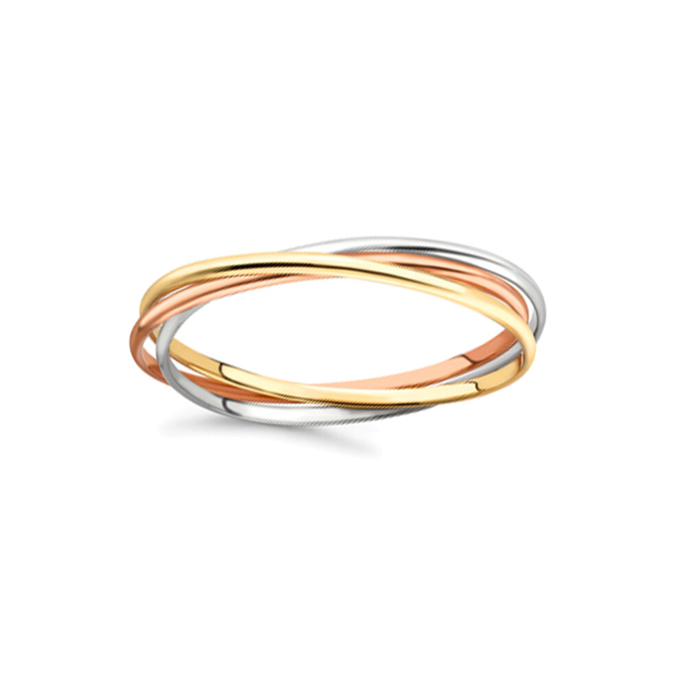 Jewelco London Ladies 9ct 3-Colour Trinity Gold Russian Wedding Band Bangle Bracelet 4mm - BNNR02316