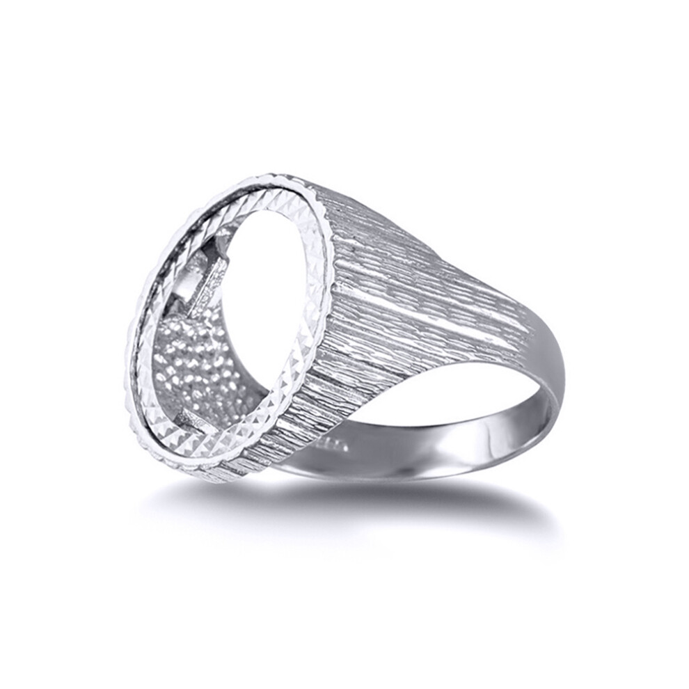 (U) Jewelco London Men's Solid Sterling Silver Ribbed Barked 10th Ounce Krugerrand Brittania Coin Mount Ring - ARN115-T