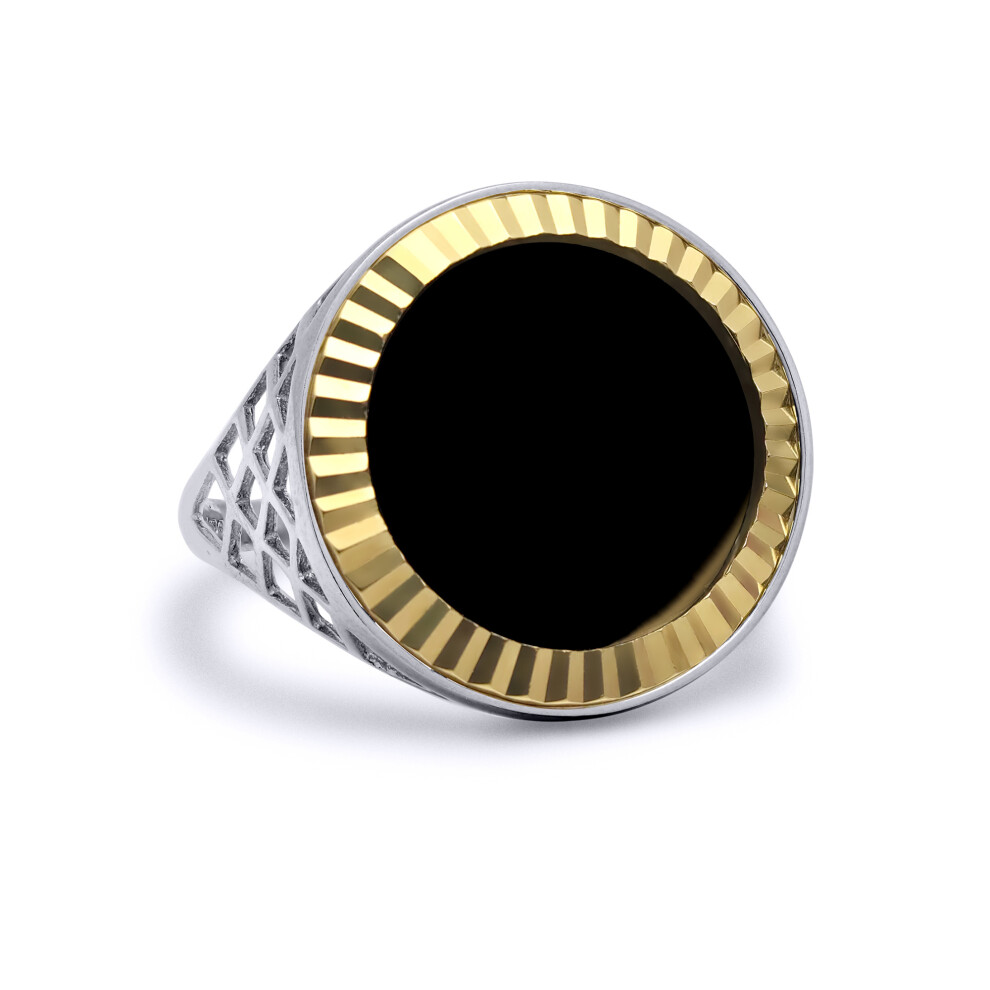 (O) Jewelco London 925 Sterling Silver Basket Half Sovereign Coin Mount Ring - 9ct Gold Bezel - XRN168-H